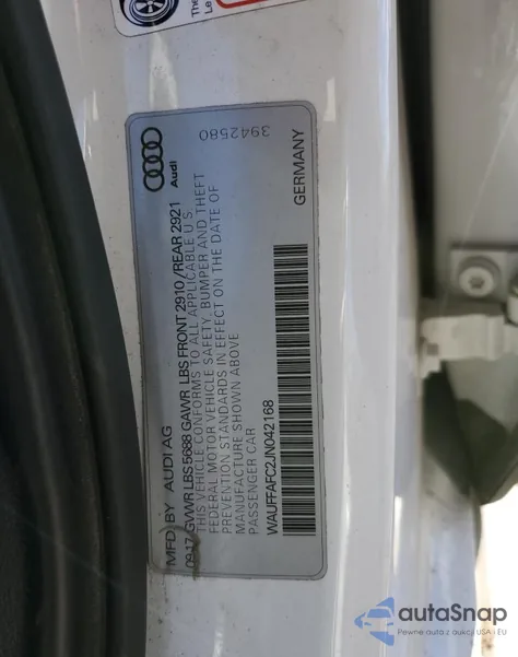 2018 Audi S6 Premium Plus z USA, uszkodzony, nr VIN WAUFFAFC2JN042168